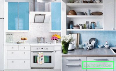 Beyaz ve mavi mutfak
